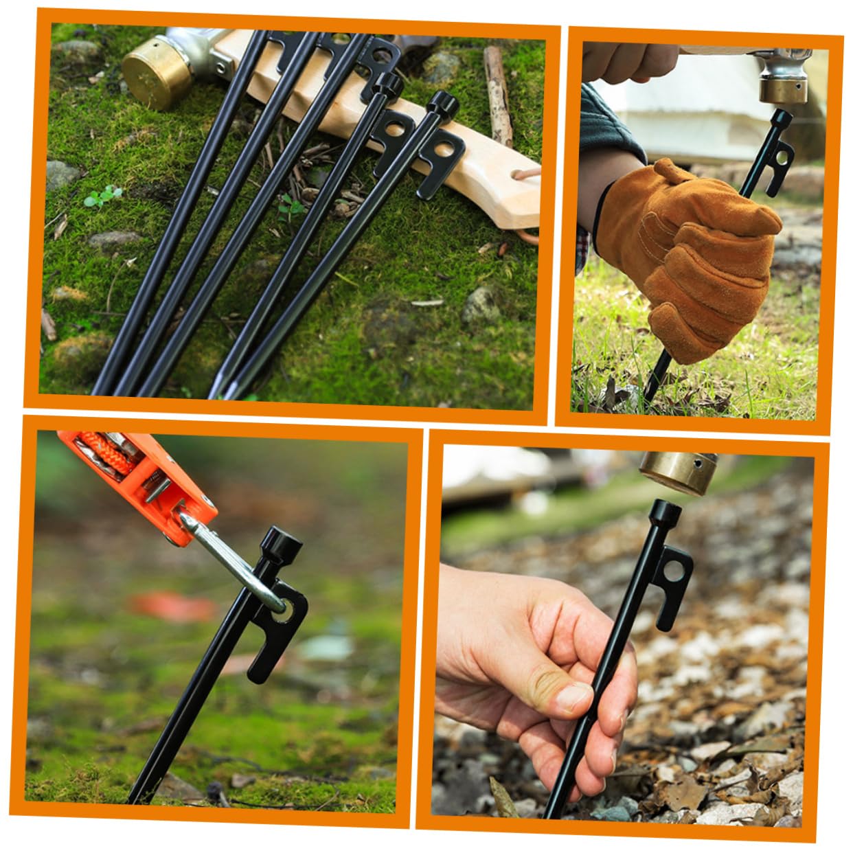 Piquets de Tente Noirs en Fonte, Lot de 10, pour Plage et Gazon