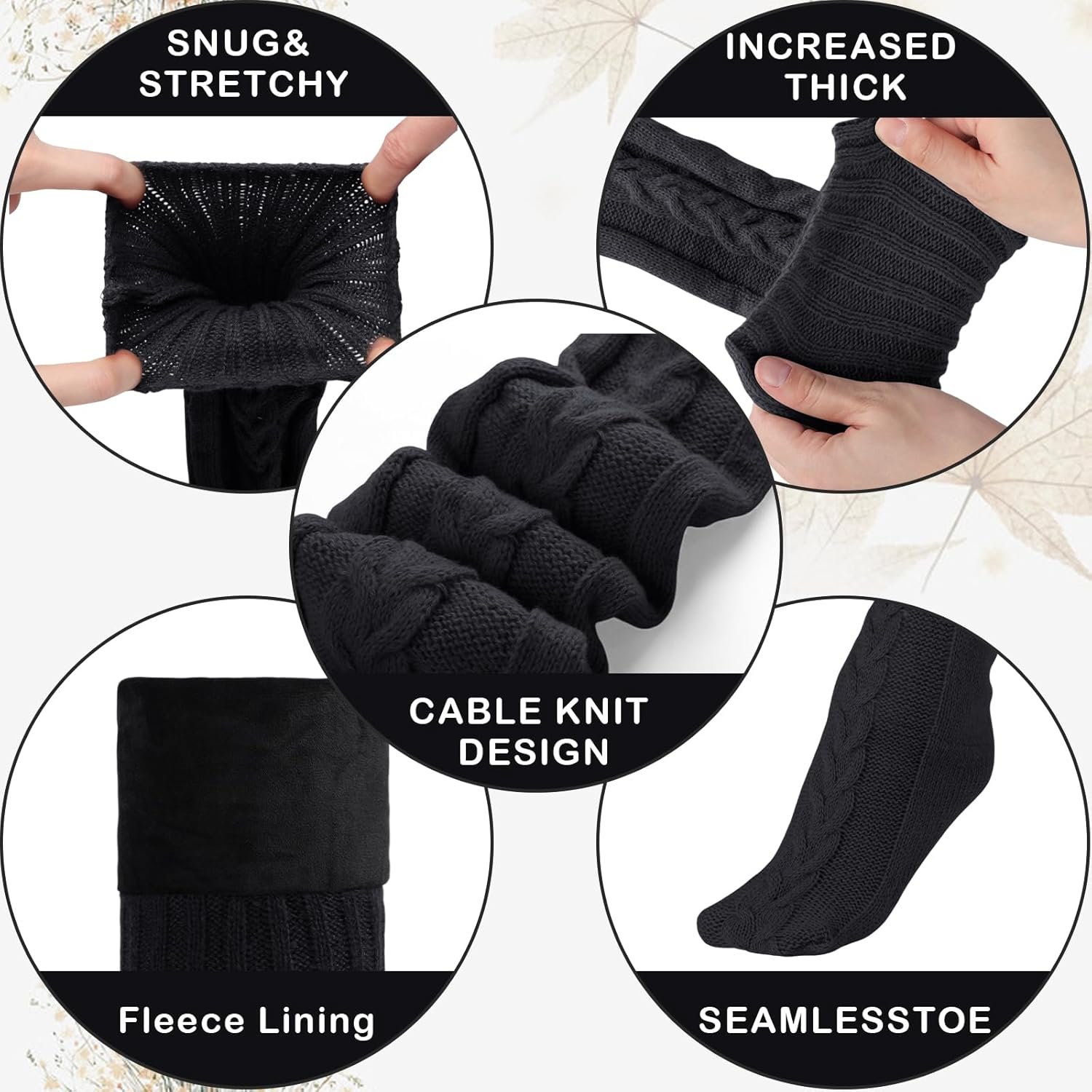 Suhine 3 Pair Women Fleece Lined Thigh High Socks Over Knee Cable Knit Boot Socks Winter Warm Thermal Leg Warmer Stocking - Image 3