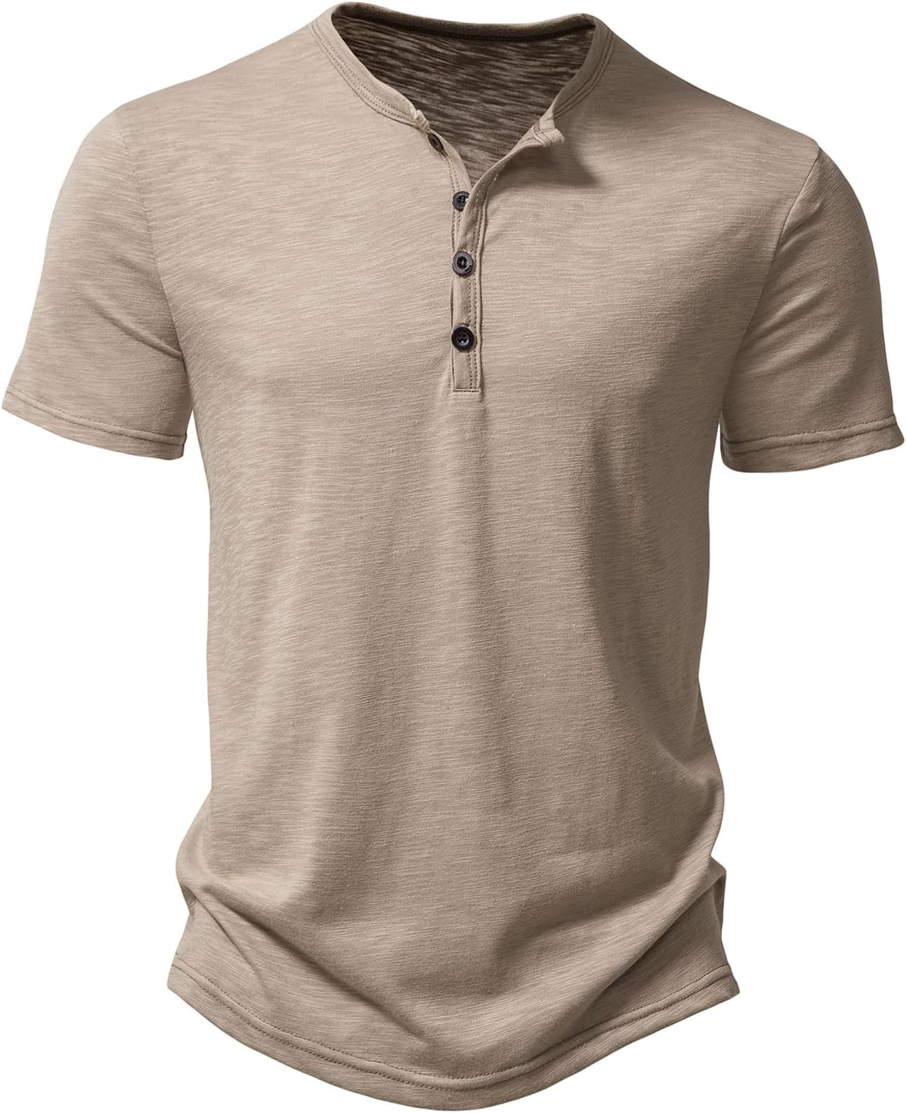 JEMITOPMen's Cotton Stylish Texture Henley Shirts Casual Short Sleeve Slim Fit 4 Buttons Muscle T-Shirts