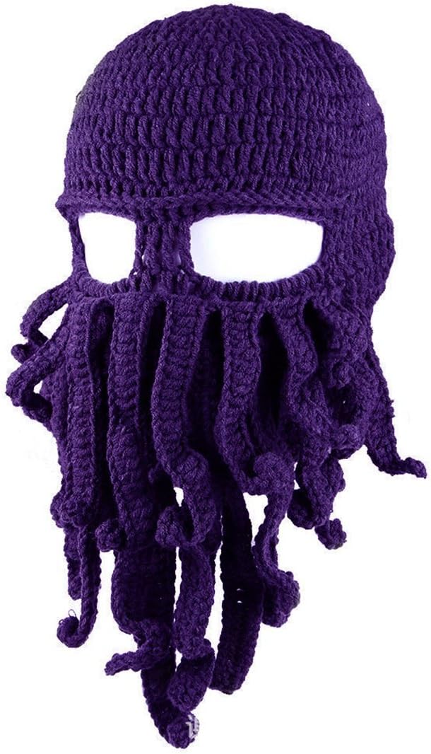 Queenbox Warm Balaclava Octopus Tentacle Mask Hat Knitted Funny Beard Cap Ski Mask for Men Women Cosplay Party Gift