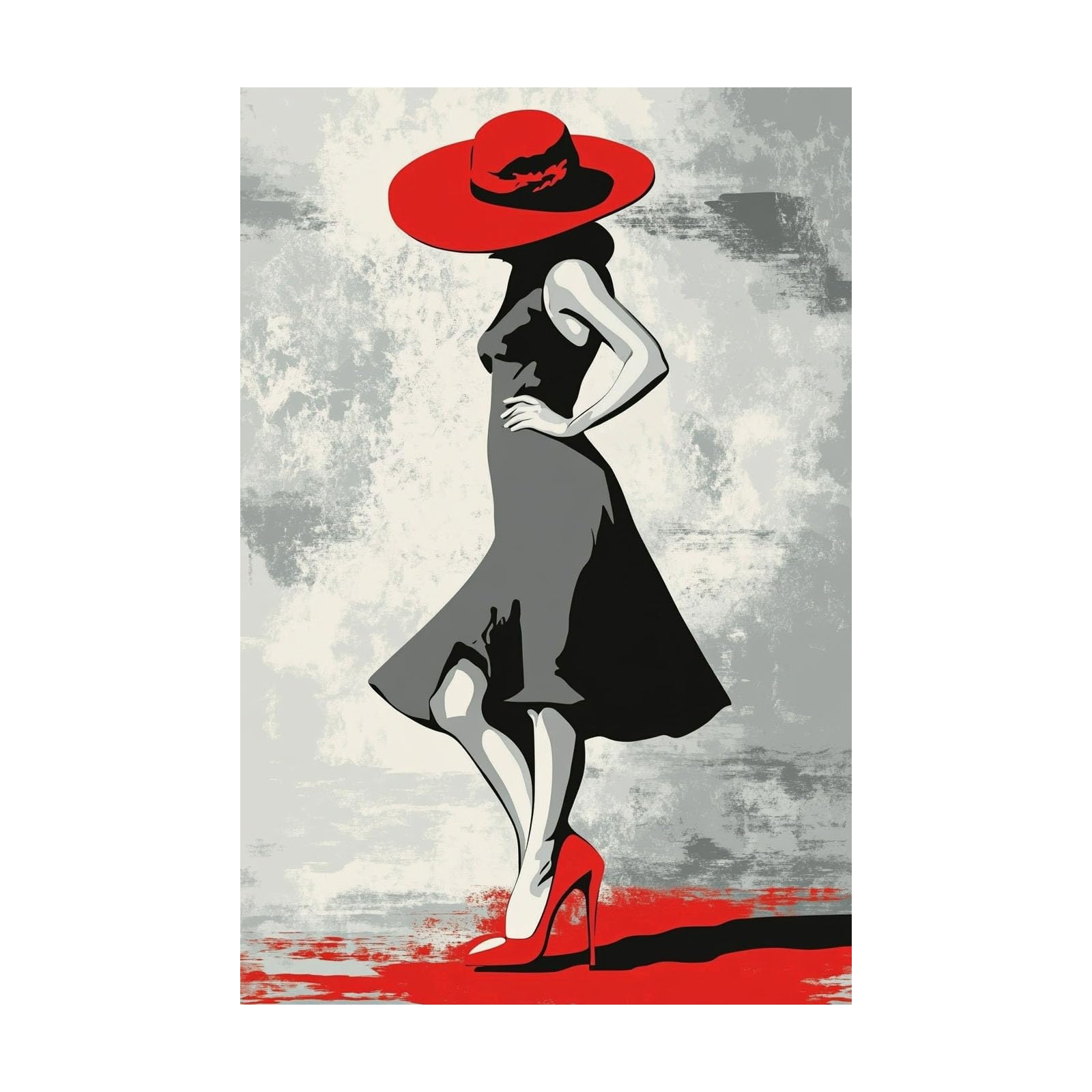 TERUEA Posters & Prints Paintings for Bedroom Living Room Decor for Mens Women Red Hat High Heels Woman Silhouette Vintage Humor Wall Art Poster for Bathroom Toilet Decor(Red)-80x120cm Unframed