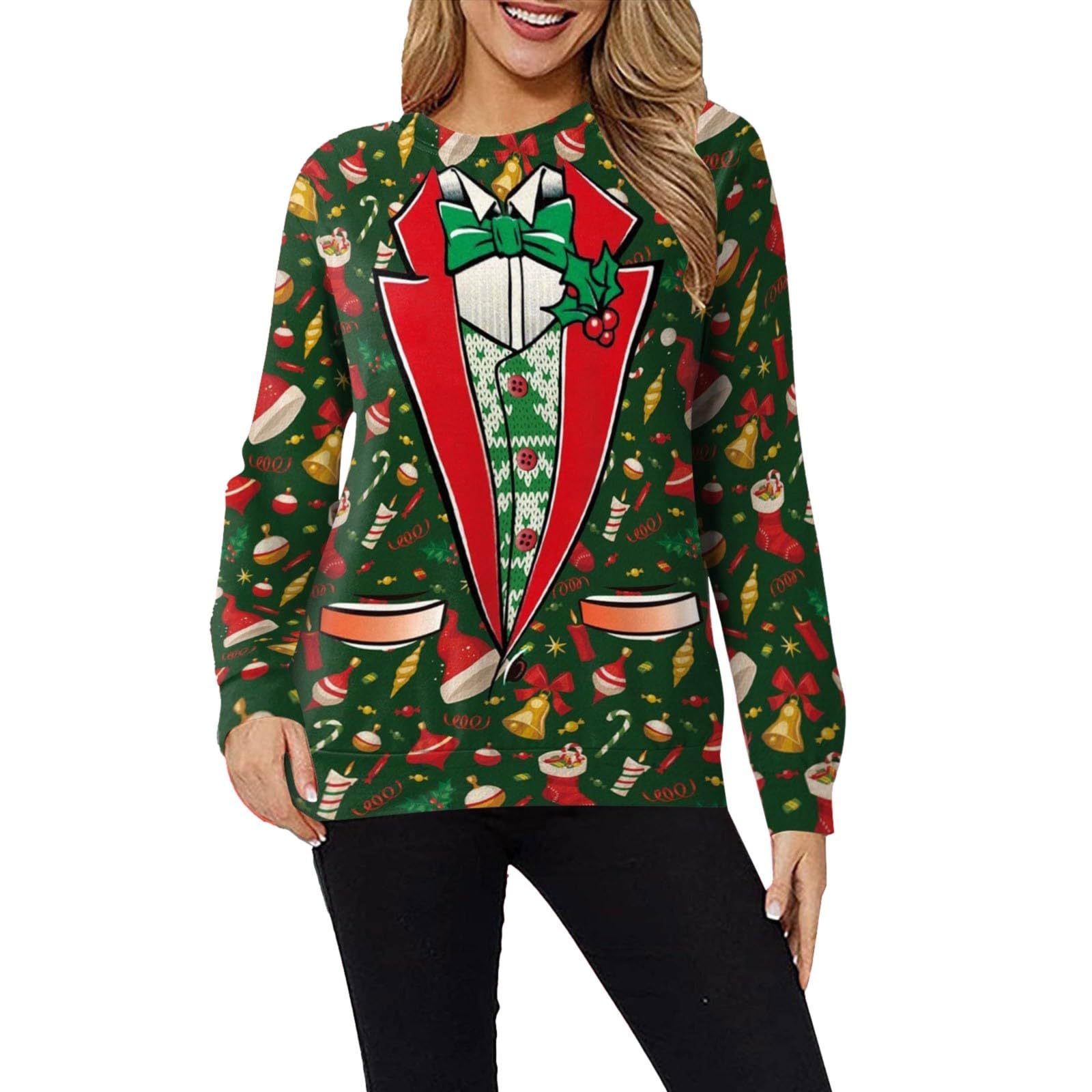 Womens Christmas Sweatshirt Tops Unisex Funny Christmas Crewneck Sweatshirt Ugly Christmas Sweatshirts