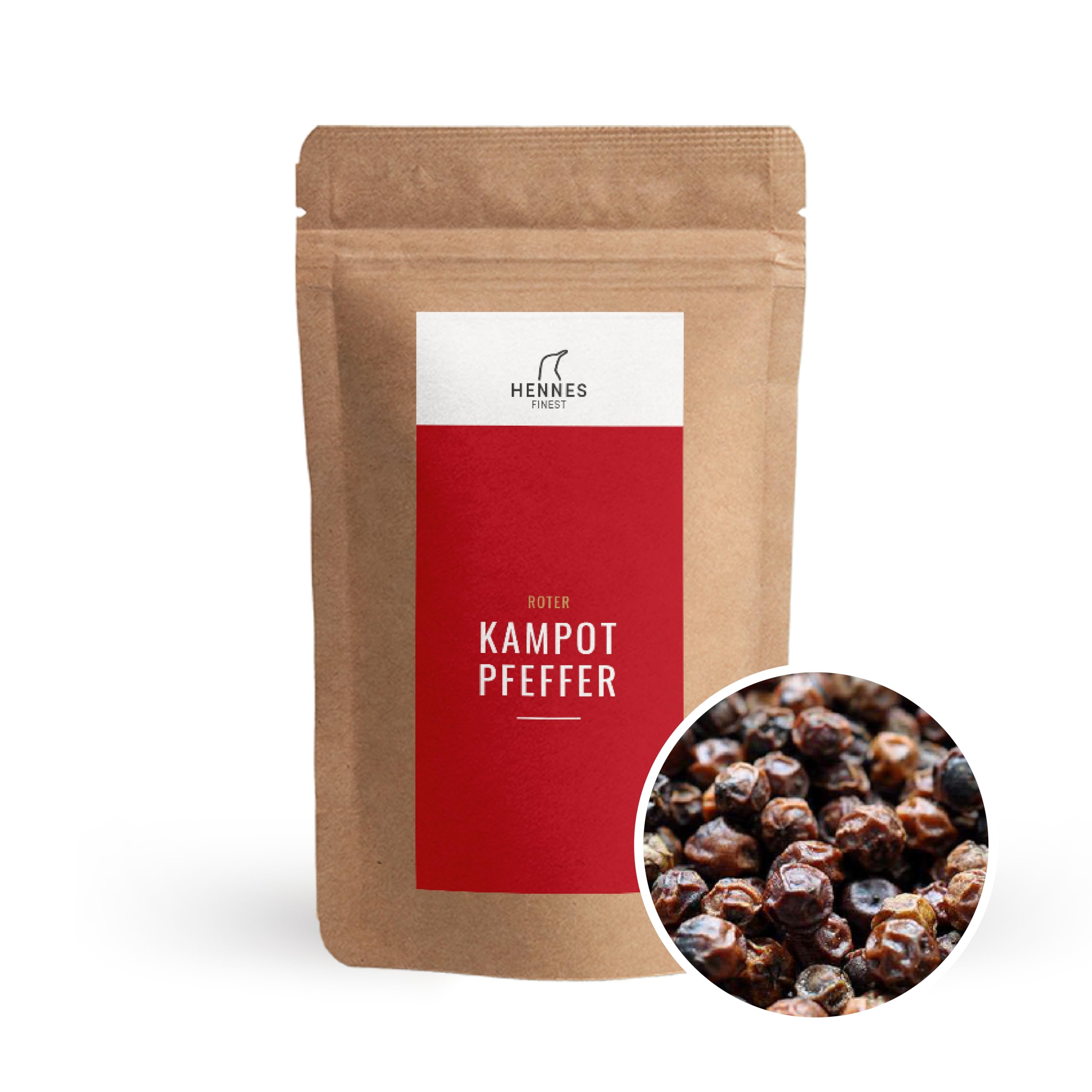 Hennes Finest Kampot Pfeffer Rot - 100g echter Roter Kampot Pfeffer, Roter Pfeffer ganz, Kampot Pepper Rot, Pfeffer für Mühle, Roter Pfeffer Kampot, ganze rote Pfefferkörner, Kambodscha Pfeffer rot