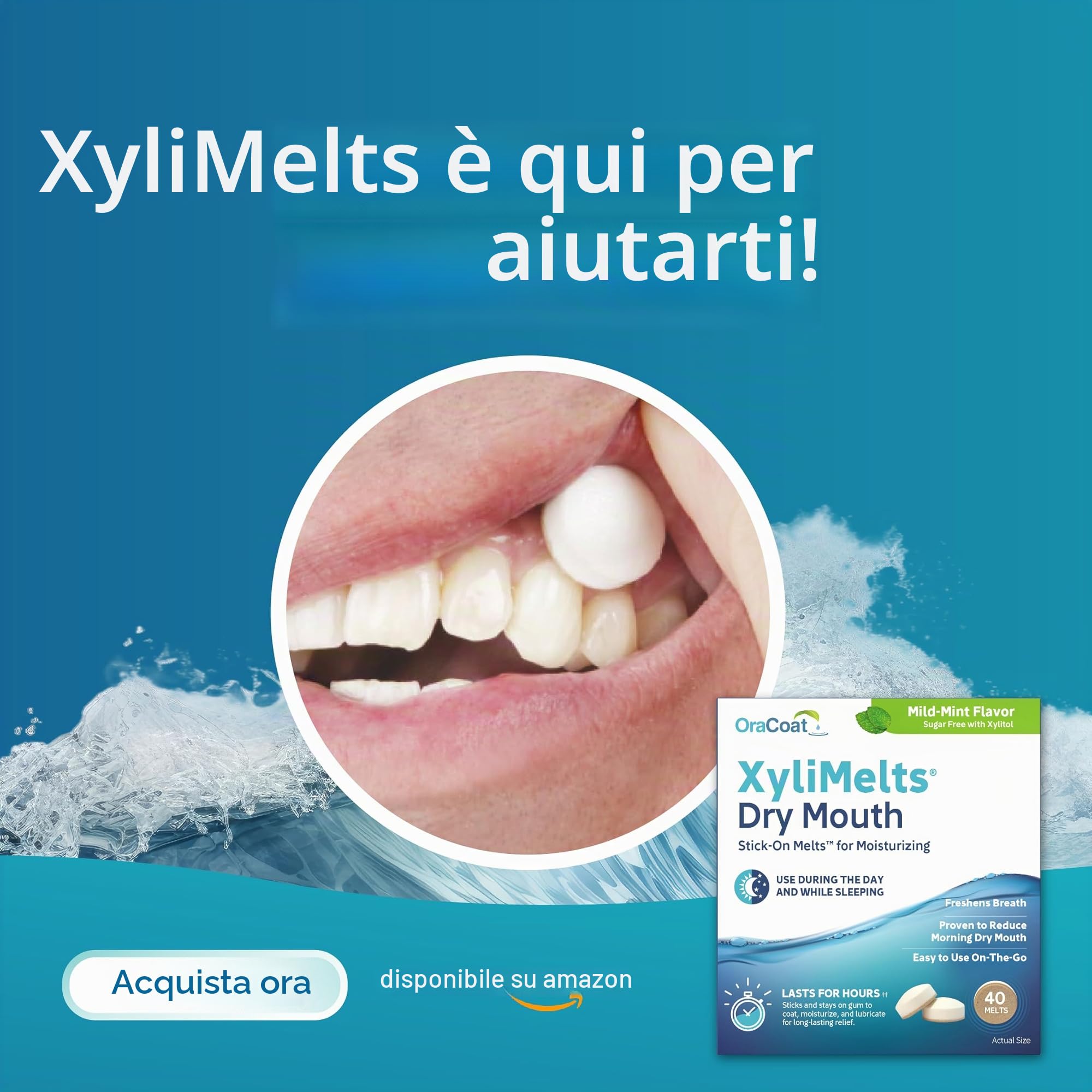 XyliMelts Natura, 80 pezzi, pastiglie adesive contro la secchezza delle fauci notturni, idratano la bocca durante il sonno per 4-8 ore, con xilitolo: sapore leggermente dolciastro, contro la bocca