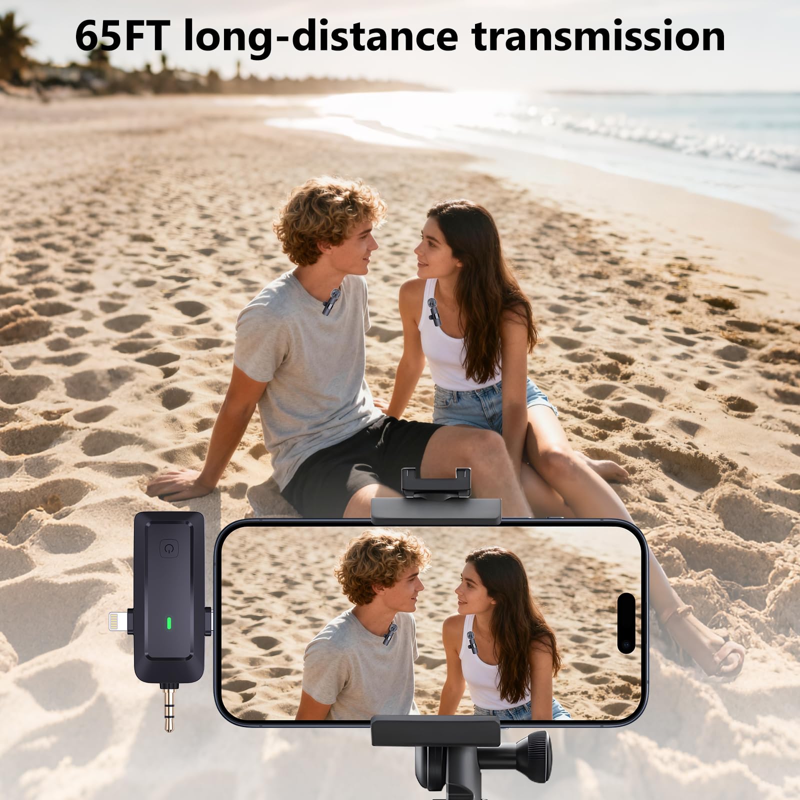 Microfono wireless Lavalier per iPhone/cellulare/fotocamera/computer, 4 in 1, senza fili, con protezione dal vento per la registrazione video, streaming live vlog, TikTok