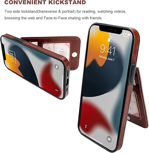 Miniatura 5 de KIHUWEY Funda compatible con iPhone 13 con soporte para tarjeta de crédito, cierre magnético de cuero de alta calidad, funda protectora resistente