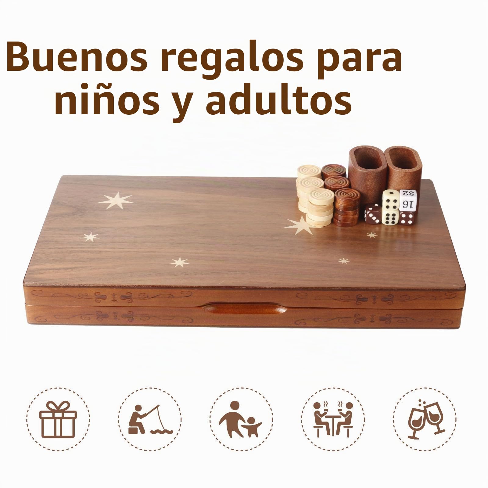 Syrace Juego de backgammon con incrustaciones de madera, maletín de juego de mesa de estrategia clásico de tamaño grande de 15,7 pulgadas, backgammon con piezas de damas para adultos y niños