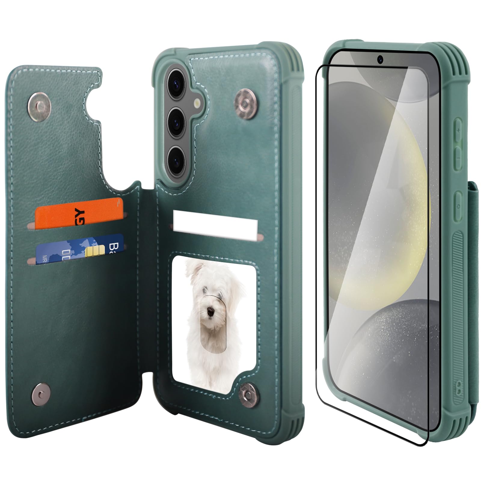 VANAVAGY Wallet Case for Galaxy S24 Plus for Women Men, PU Leather Phone Cover with Magnetic Clasp Kickstand Shockproof Case with RFID Blocking Card