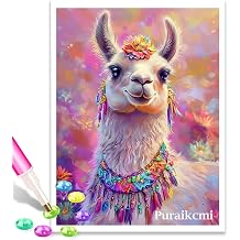 Puraikcmi DIY 5D Llama Diamond Art Painting Kits 12x16 Inch Full Drill Round Diamonds Rhinestone Embroidery for Wall Decoration