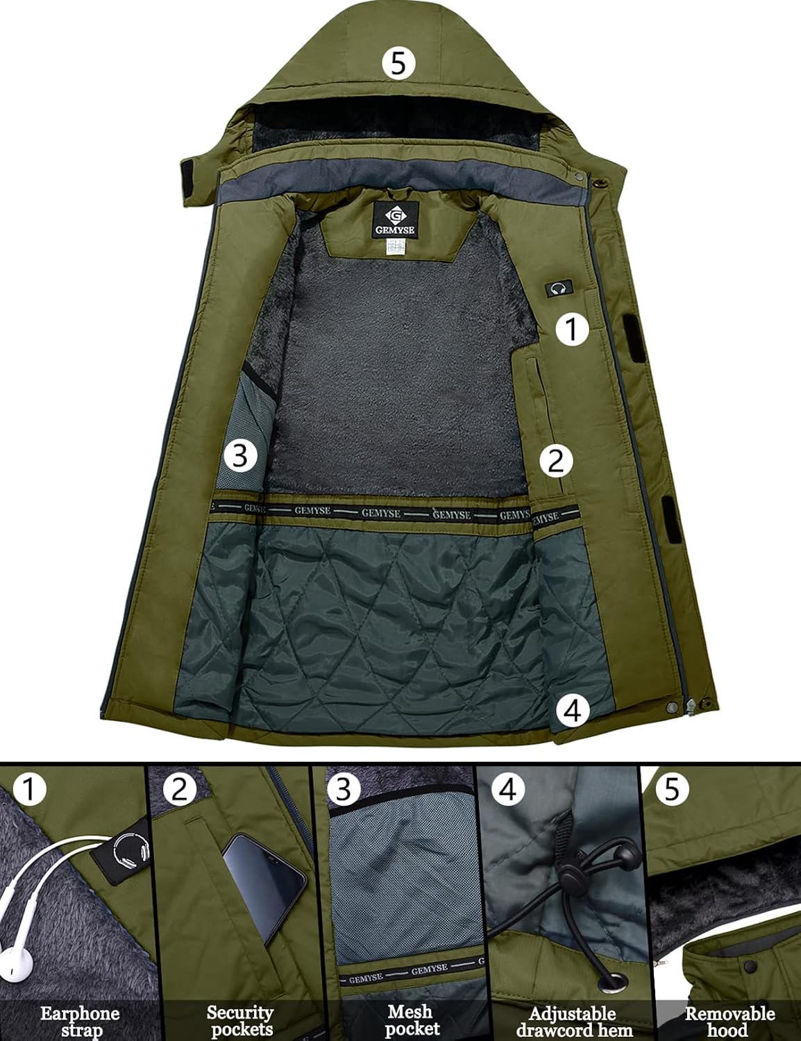 GEMYSE Men's Mountain Waterproof Ski Snow Jacket Winter Windproof Rain Jacket