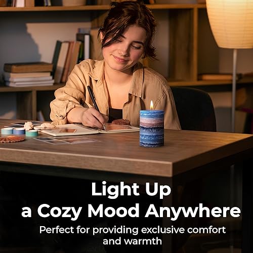 Miniatura 6 de CraftyCrocodile Vela perfumada decorativa de pilar – Velas de color azul marino hechas a mano con mecha de algodón, sin humo para spa, aromaterapia,