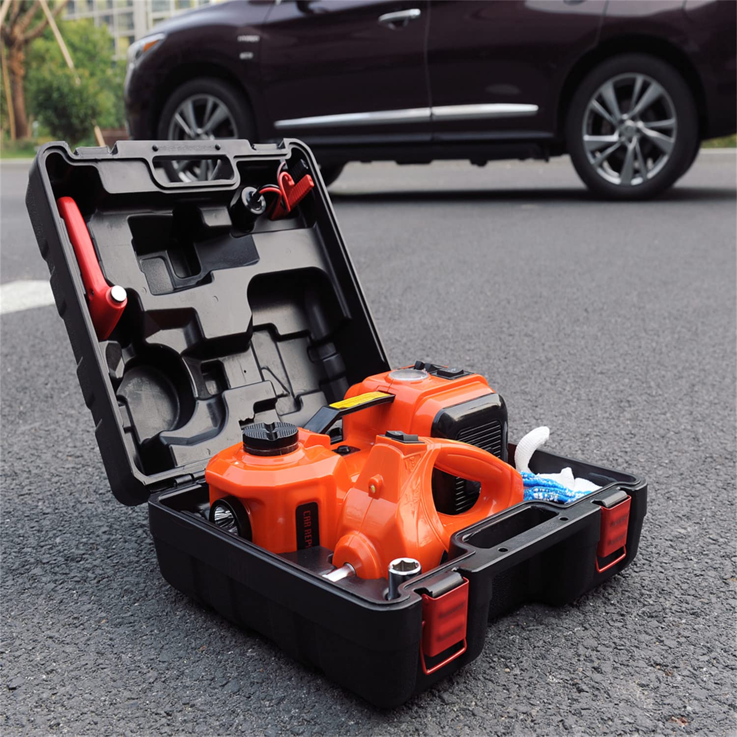 Kit martinetto per auto elettrico idraulico da 5 tonnellate 12V (intervallo di sollevamento: 6,1~17,7 pollici), con avvitatore a impulsi per kit di emergenza per riparazione auto SUV berlina MPV,5