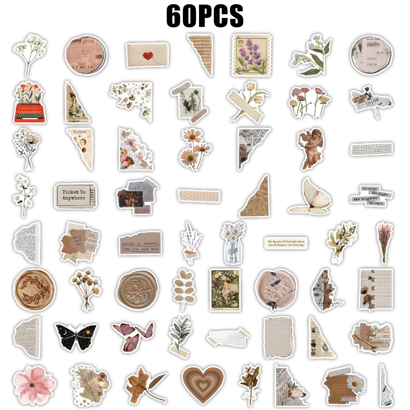 102 Stück Vintage Sticker Set – Ästhetische Aufkleber, Boho Style, Für Wasserflaschen, Laptop, DIY