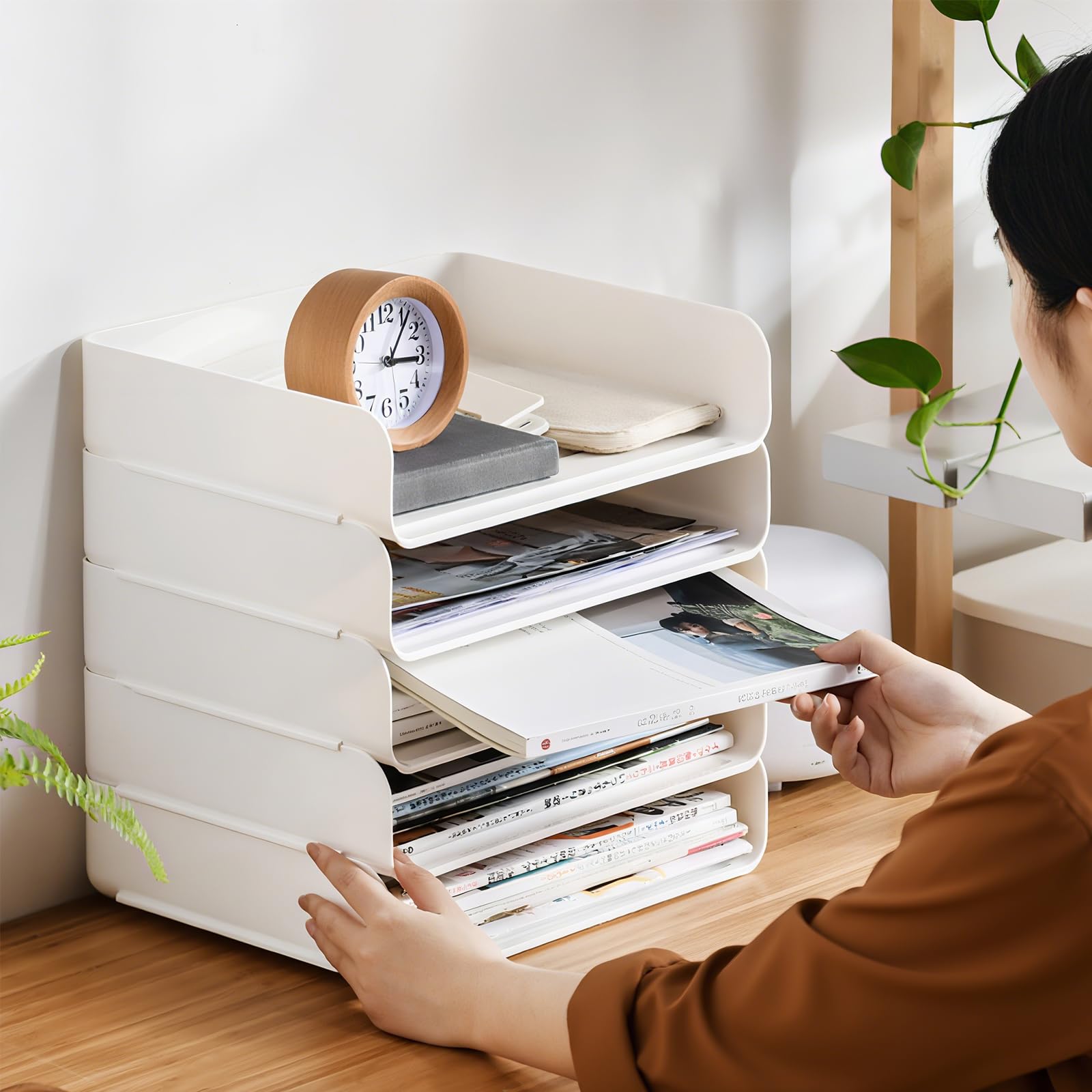 Okllen Paquete de 3 bandejas apilables de Escritorio para Cartas, Organizador de bandejas de Documentos de Papel de 3 Niveles, Estante de plástico Blanco para Papel A4, revistas, Recibos, Suministros