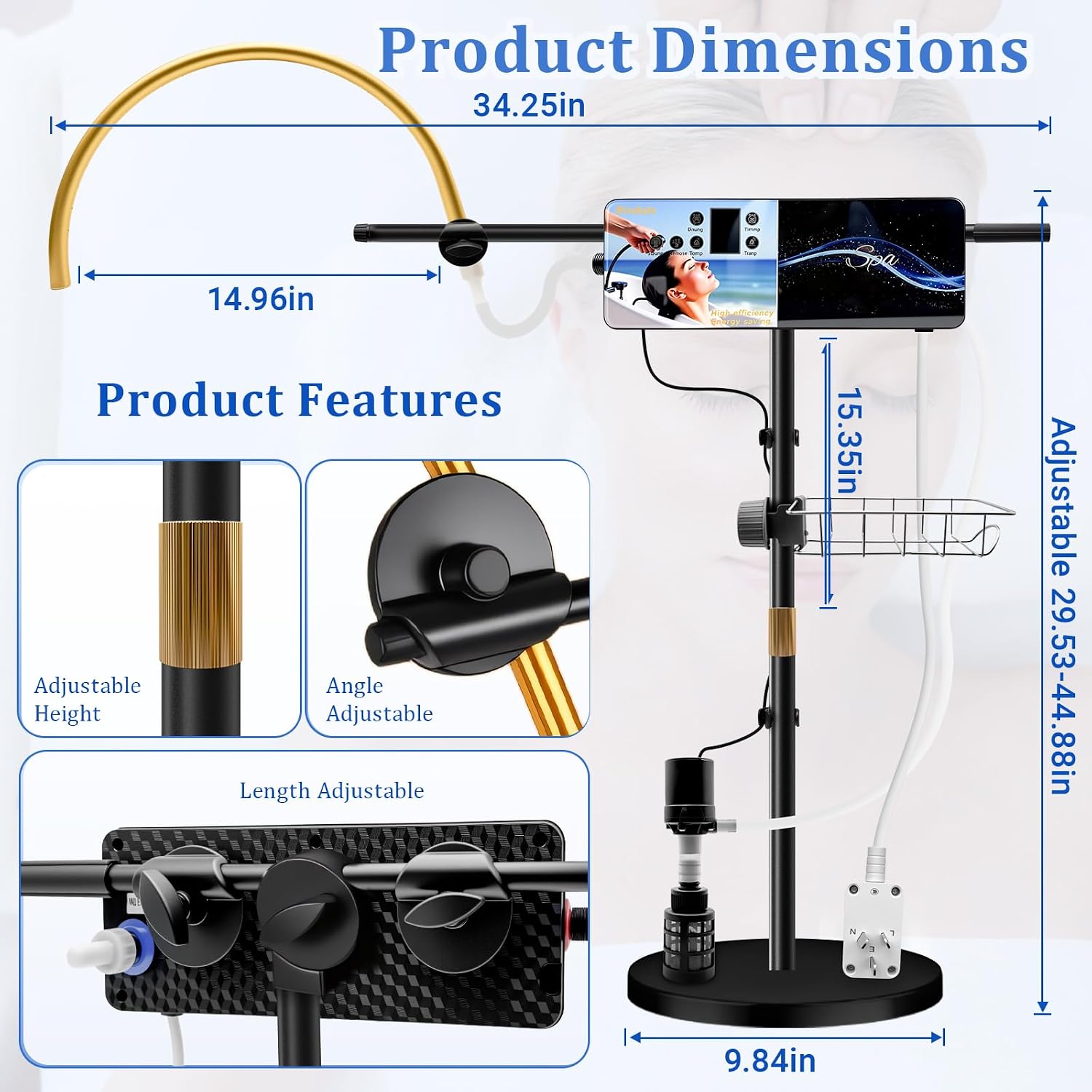 Head Spa Equipment Portable, Japanese Waterfall Head Spa Scalp Massage with Pump & Controller, Freestanding Water Circulation Frame Rack for Salon and Home, Height & Angle Adjustable image 2