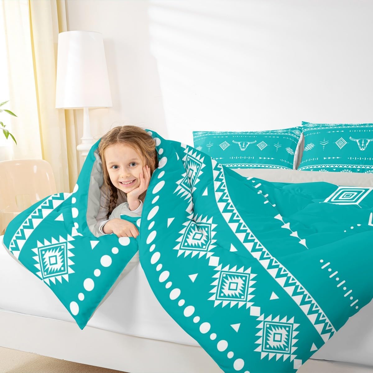Erosebridal Bull Skull King Size Comforter Set, Western Cowboy Bedding Set for Boys Girls Men Women Room Decor, Southwestern Native Quilt, Boho Aztec Ethnic Horns Duvet Insert