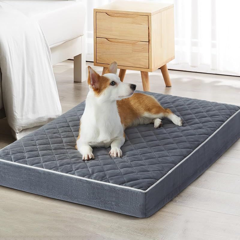 WNPETHOME Orthopedic XXL Dog Beds for Large Senior Dog Bed Comfy Sleeping | XXL Washable Waterproof Dogs Bed with Removable Cover, Multi-Needle Quilting Dogs Crate Bed for Relax ,Grey 47x29 Inch