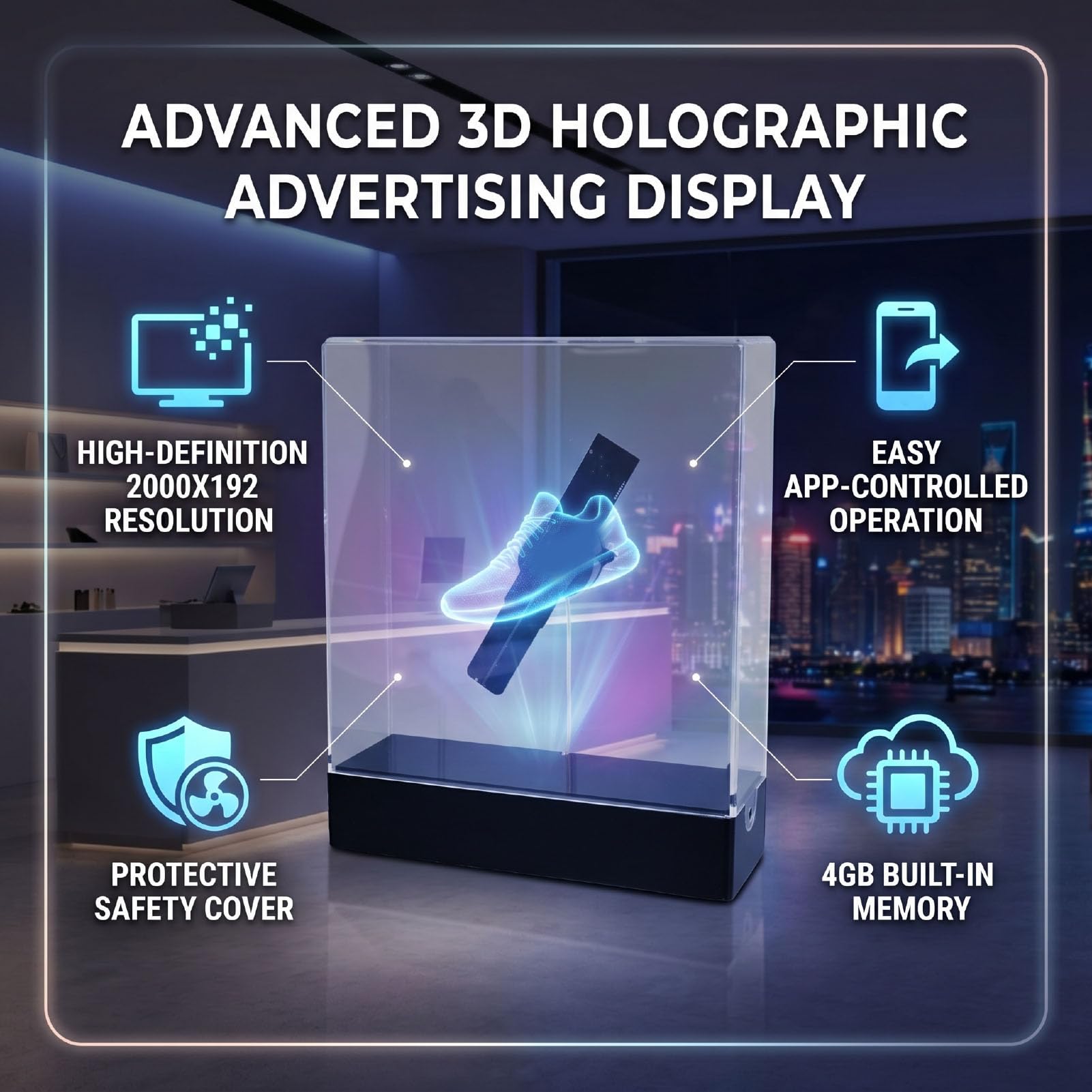 3D-Hologramm-Lüfter, Auflösung 2000 X 192, 4 GB Speicher, 96 LED-Perlen mit App und Benutzerdefinierter Videobearbeitung, für Partybar Im Innenbereich