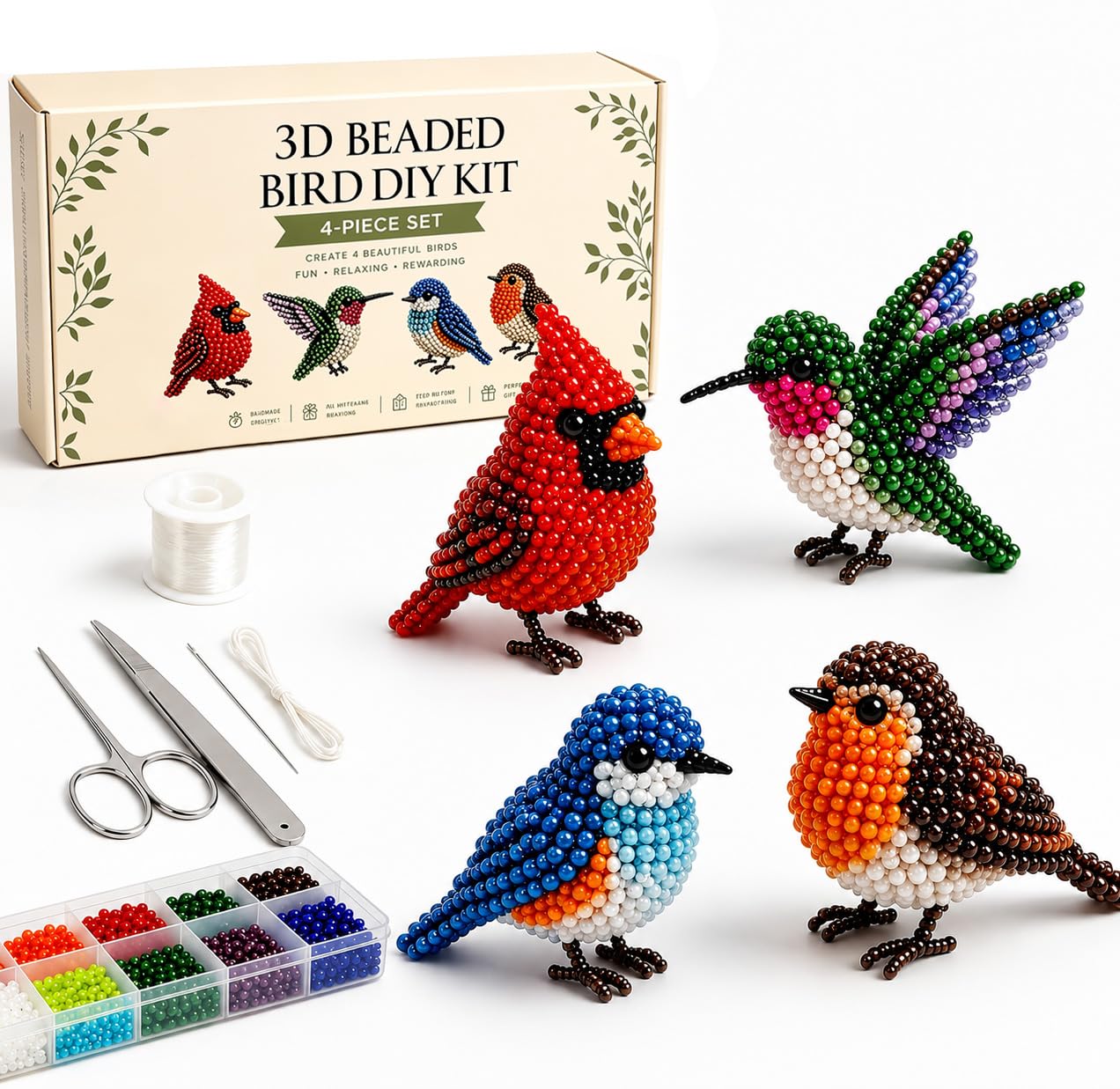 Bukbas DIY Animal Beading Kit, Tiny 3D Bird Beaded Animals DIY Set