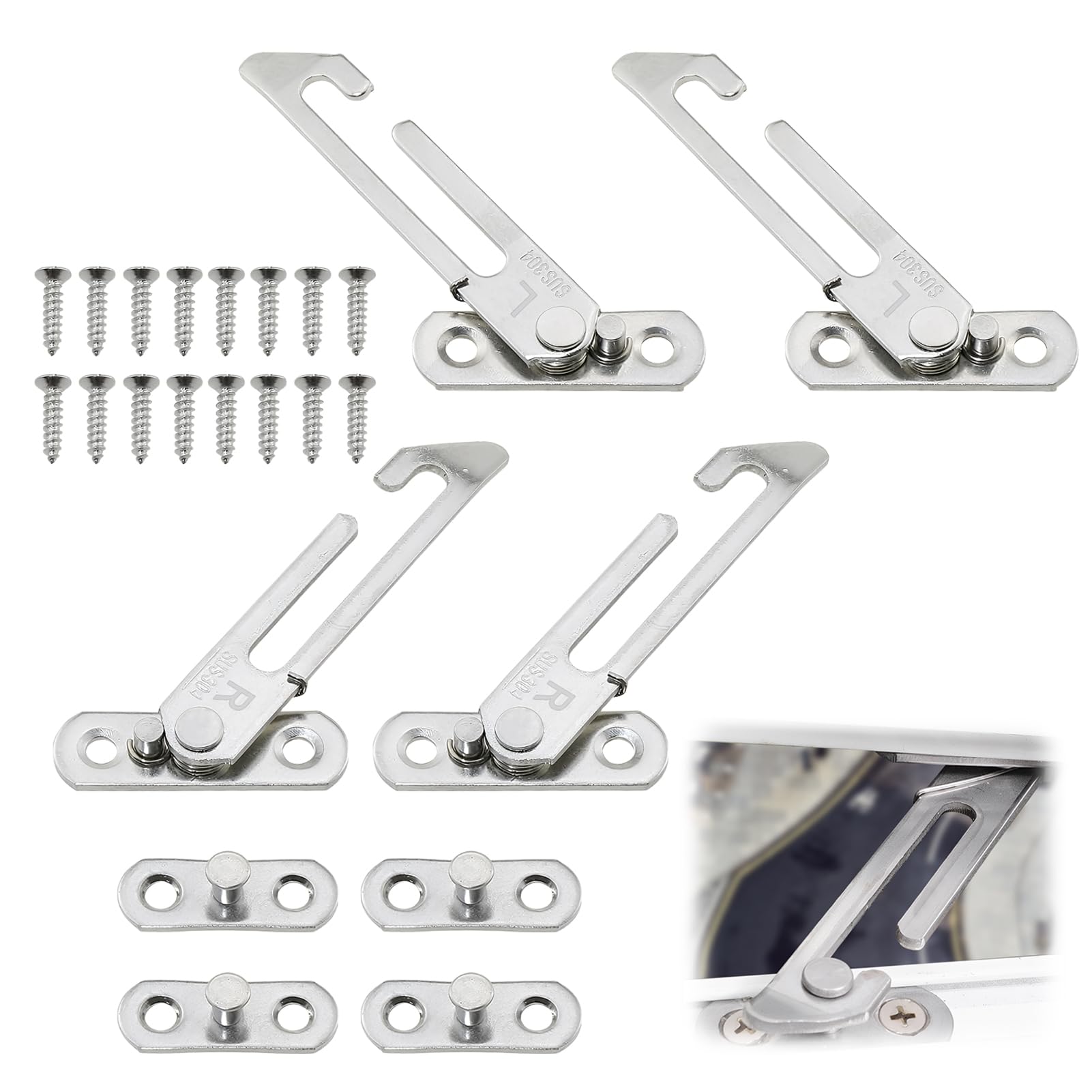 4 Pcs Window Restrictors for UPVC Windows, Child Safety Window Locks for Home and School, Stainless Steel Window Latches Security for Cat Proof Left & Right Hand Window Catch with Screws