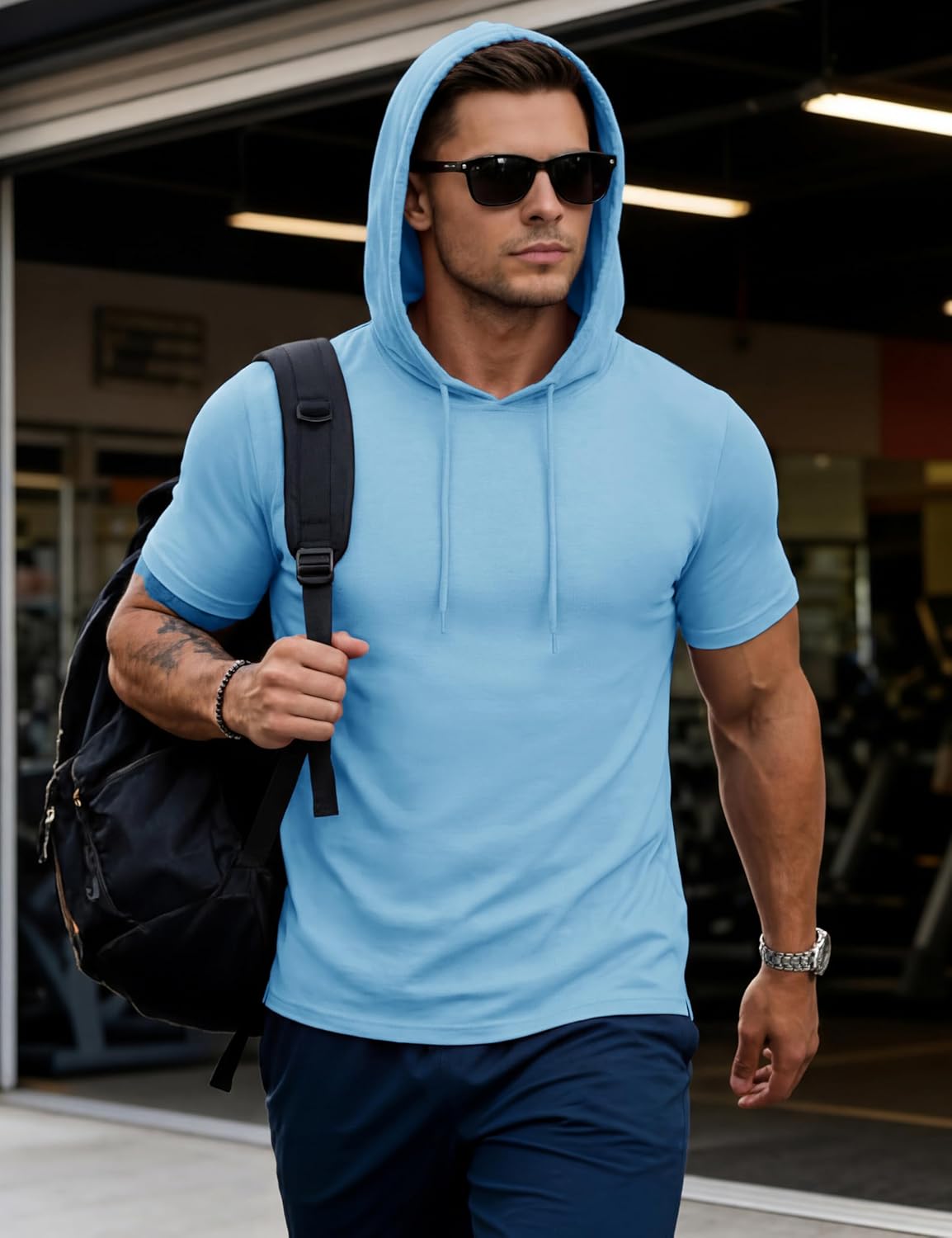 MAGCOMSEN Men's Short Sleeve Hoodie UPF80+ Workout Lightweight Athletic Gym Hooded T Shirts - Image 4