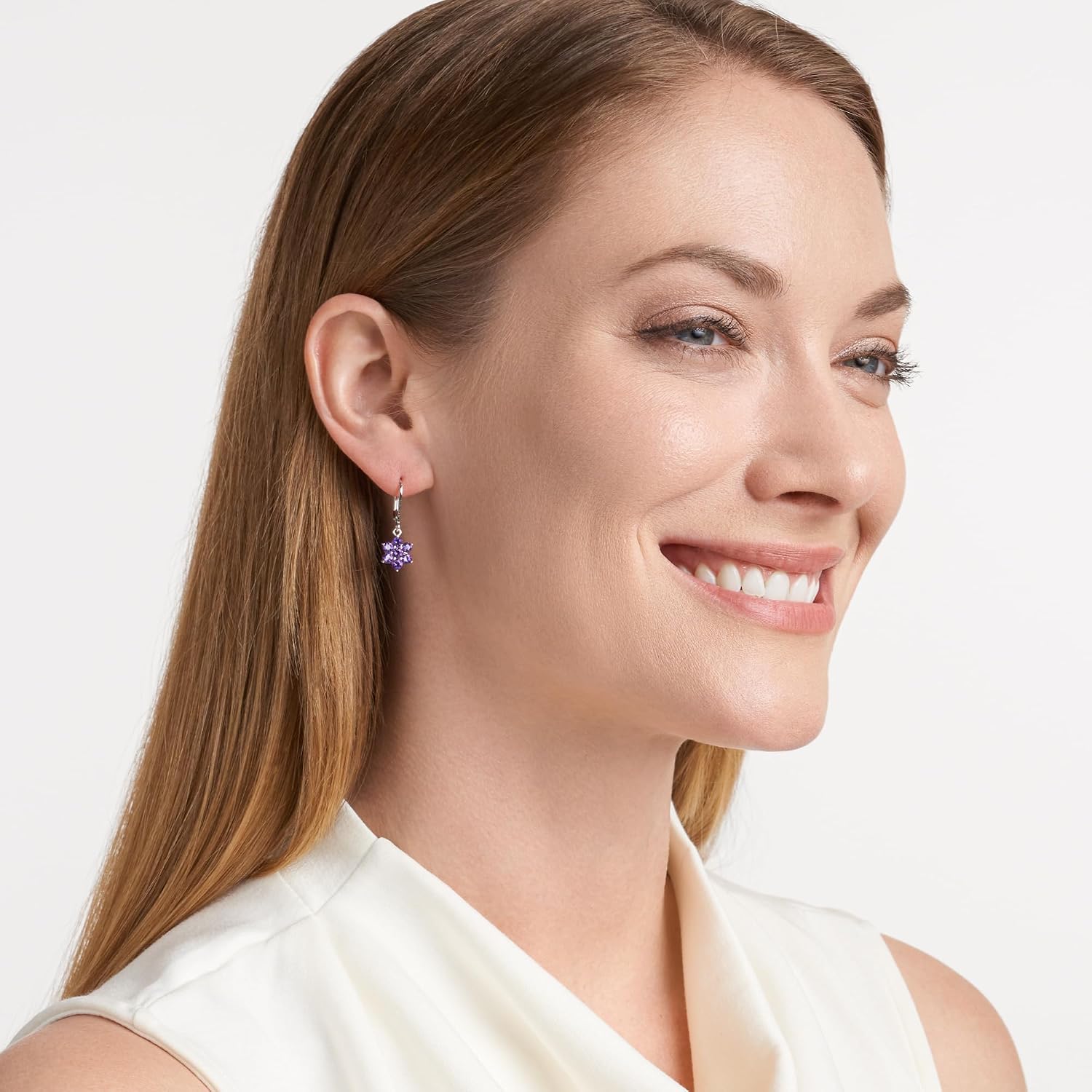 MORGAN & PAIGE .925 Sterling Silver Flower Cluster Leverback Dangle Drop Earrings for Women - Choice of Birthstone Elegant Gemstones Hypoallergenic Sterling Silver Earrings, Comfortable and Secure Fit