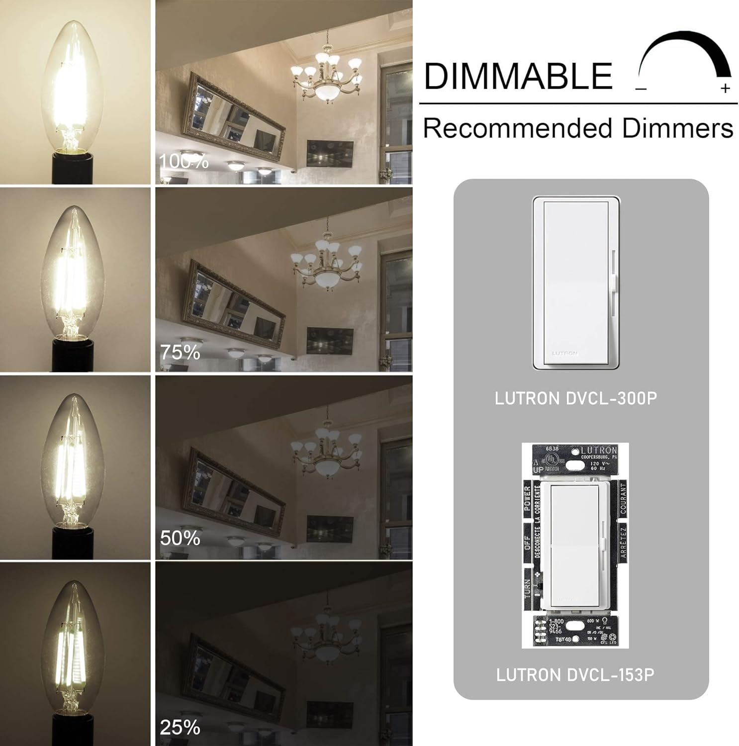 Cotanic Dimmable E12 LED Candelabra Bulb 4000K Daylight, Ceiling Fan Light Bulbs Small Base,60W Equivalent,Type B Bulb for Chandelier,Vintage B11 LED Candle Shape with Clear Glass,600LM,8 Pack