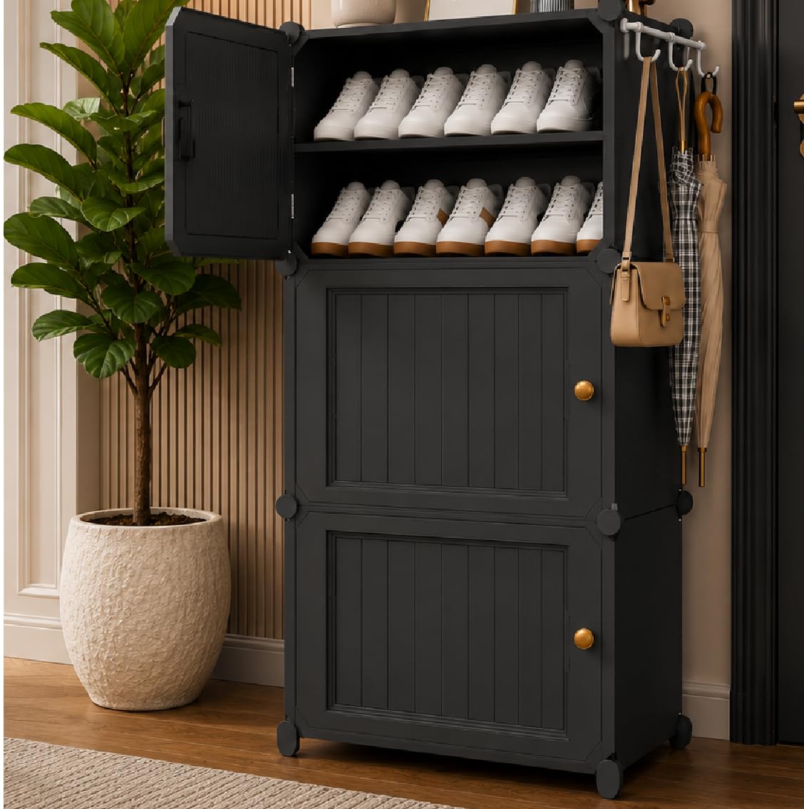 LERIMO Plastic Shoe Rack for Home | 6 Shelf DIY Shoe Rack with Door for Home Storage Plastic Box Organizer, Metal Door Frame, Chappal Slipper Sandals Stand (Grey, 3 Door)-image-27
