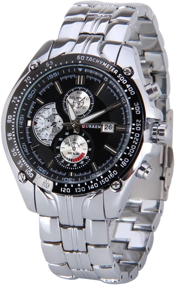 Curren Silver Black Quartz Movt Boys Mens Watch Stainless Steel Band Date Stylish Wrist Watch