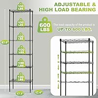 Vista 10 de 6-Tier Wire Shelving Unit Height Adjustable Metal Standing Storage Shelf Rack for Pantry Kitchen Bathroom Laundry Garage Closet 17.1L x 12.4W x