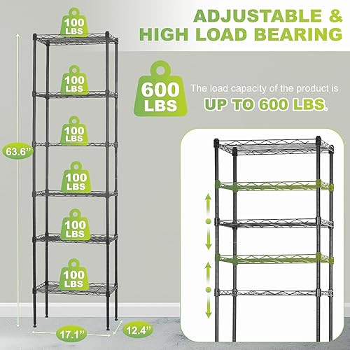 Miniatura 10 de Estantería de alambre de 6 niveles de altura ajustable de metal para despensa, cocina, baño, lavandería, garaje, armario, 17.1 pulgadas de largo x