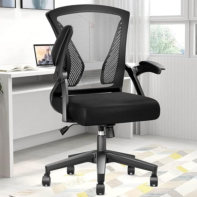 Desk Chair - Ergonomic Office Chair with Flip-up Armrest & Lumbar Support & Adjustable Height, Modern Conference Executive Manager Work ChairBlack