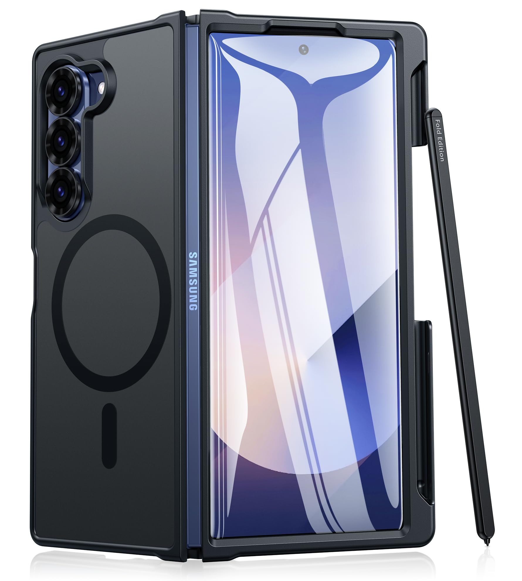 FNTCASE for Samsung Galaxy Z-Fold-6 Case: Strong Magnetic Military Grade Drop Protection Phone Cases with S Pen Holder Slot Matte Slim Built-in Screen