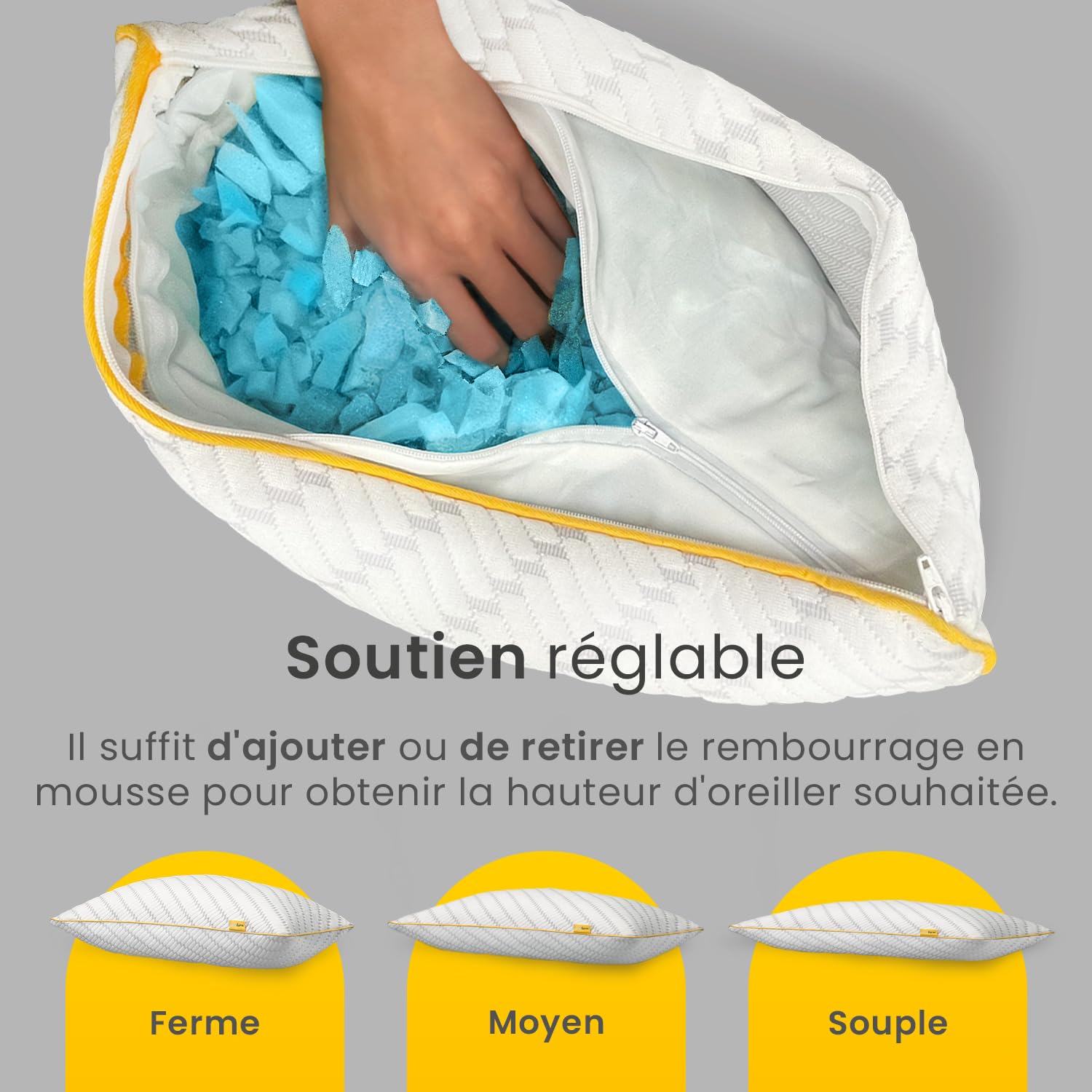 Cosi Home Lot de 2 Oreillers à mémoire de Forme 71x45 cm - Coussin Respirant Blanc avec Housse en Bambou, Hauteur Réglable, Lavable en Machine, pour Dormir sur Le Dos, Le côté ou Le Ventre