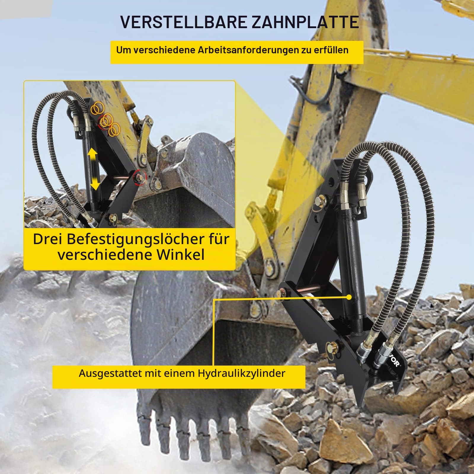 VEVOR Hydraulischer Baggerdaumen, 45,72 mm 1,27 cm Dicke, robuster Holzgreifer, schwarzer Stahl-Anschweiß-Daumenaufsatz mit Hydraulikzylinder, mechanischer hydraulische Bagger-Zange für Bagger/Bagger