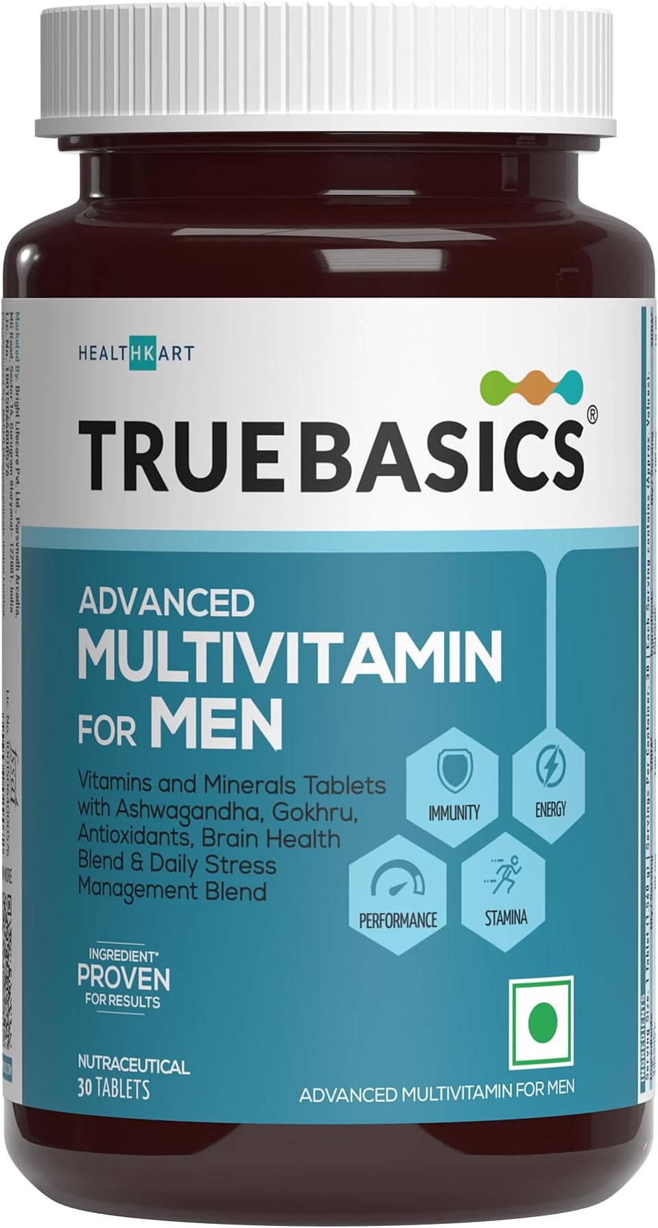 TrueBasics Advanced Multivitamin For Men (30 Tablets) | With Ashwagandha, Gokhru & Kawach, Vitamin D3 and Multiminerals | For Immunity, Energy, Strength & Stamina