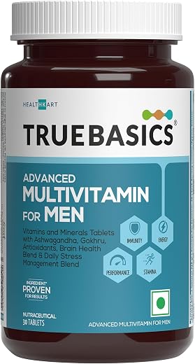 TrueBasics Advanced Multivitamin For Men (30 Tablets) | With Ashwagandha, Gokhru & Kawach, Vitamin D3 and Multiminerals | ...
