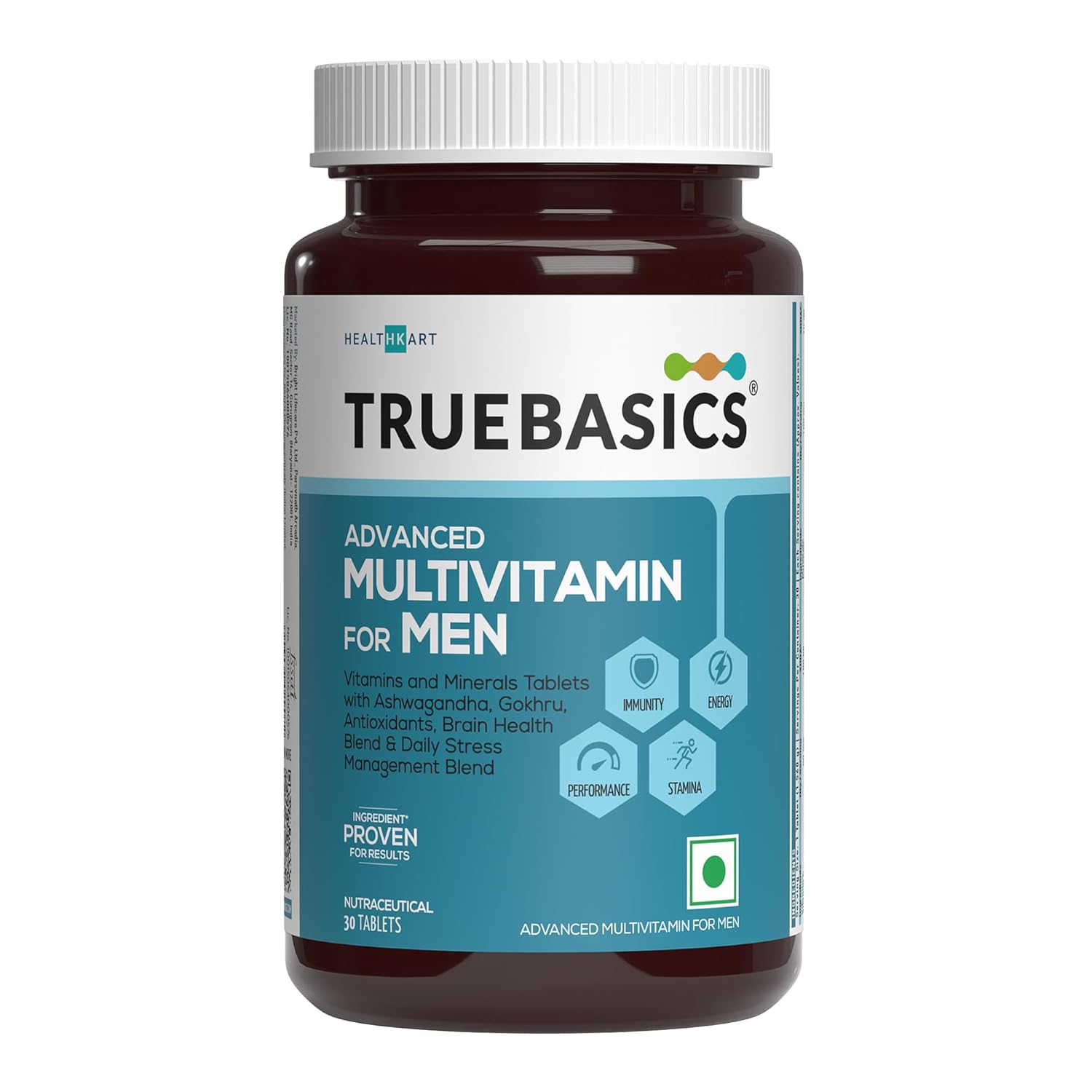 TrueBasics Advanced Multivitamin For Men (30 Tablets) | With Ashwagandha, Gokhru & Kawach, Vitamin D3 and Multiminerals |