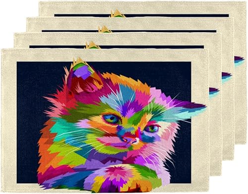 Cat Adorable Pattern Placemats Set of 4 Table Mats Washable Placemat Waterproof Place Mats for Party Home Dining Table Decor 18x12 in