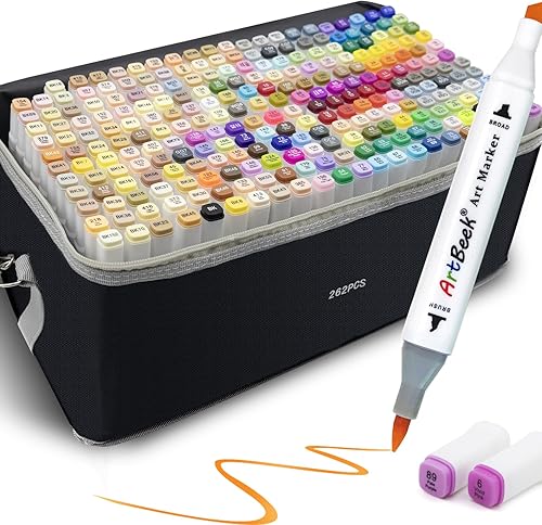 ArtBeek Marcadores de alcohol de 262 colores, punta de pincel, marcadores para libros de colorear para adultos, sin sangrado, marcador de arte para