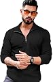 KAJARU Men's Quarter Zip Pullover T-Shirt, Cable Knit Pattern, Full Sleeve (in, Alpha, XL, Black)