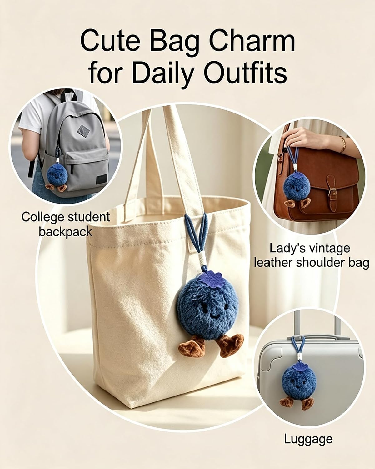 Cute Soft Plush Blueberry Keychain, Fruit Accessory For Women And Girls image 2