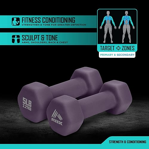 Miniatura 2 de RBX - Juego de mancuernas de neopreno con agarre antideslizante, equipo de entrenamiento de fuerza, pesas de entrenamiento para entrenamiento en