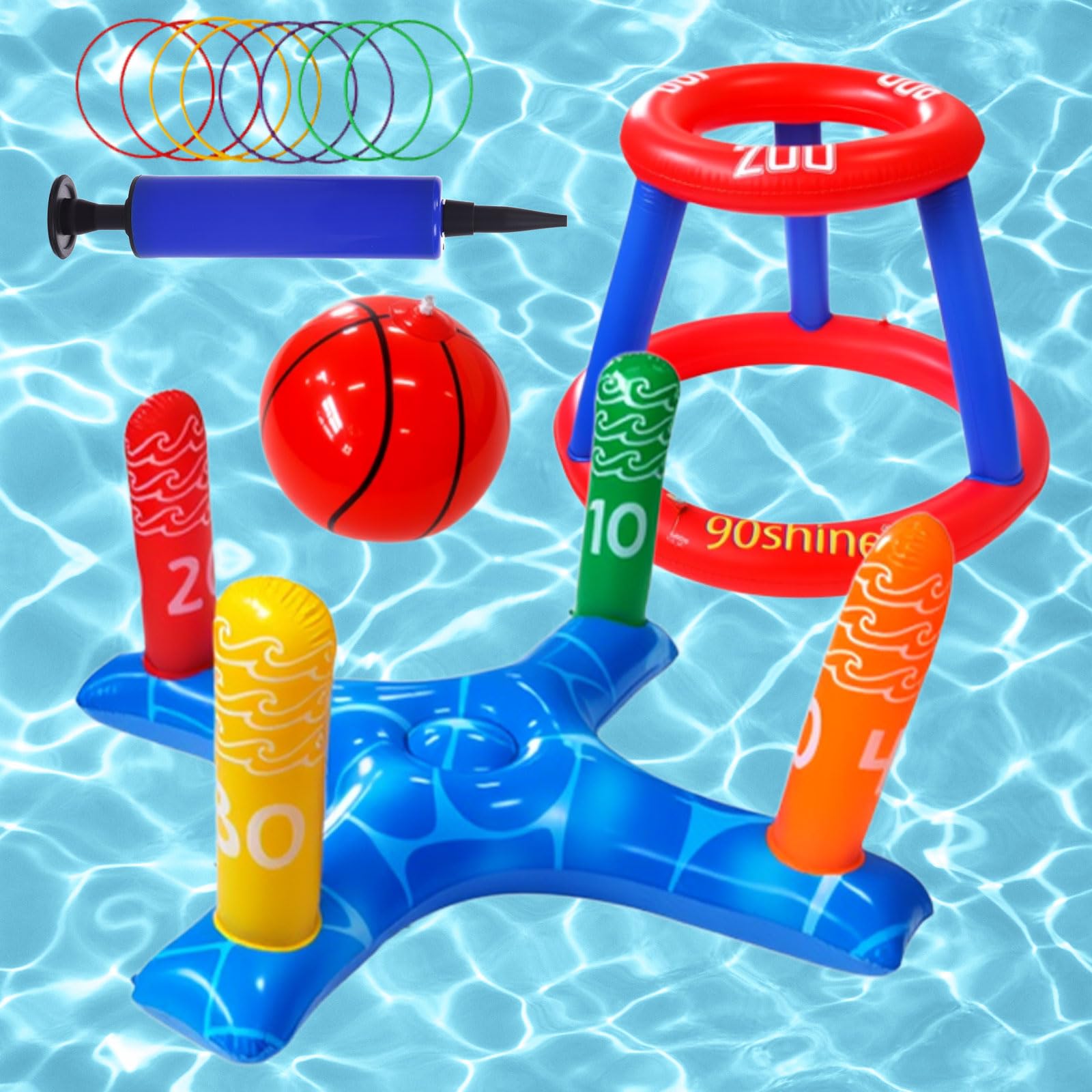 ZoneYan 2 giocattoli gonfiabili ad acqua, con 1 pallone da basket e 4 canestri da lancio, gioco d'acqua da basket, gioco ad anelli per bambini, giocattoli gonfiabili 2 in 1, per bambini, adulti e