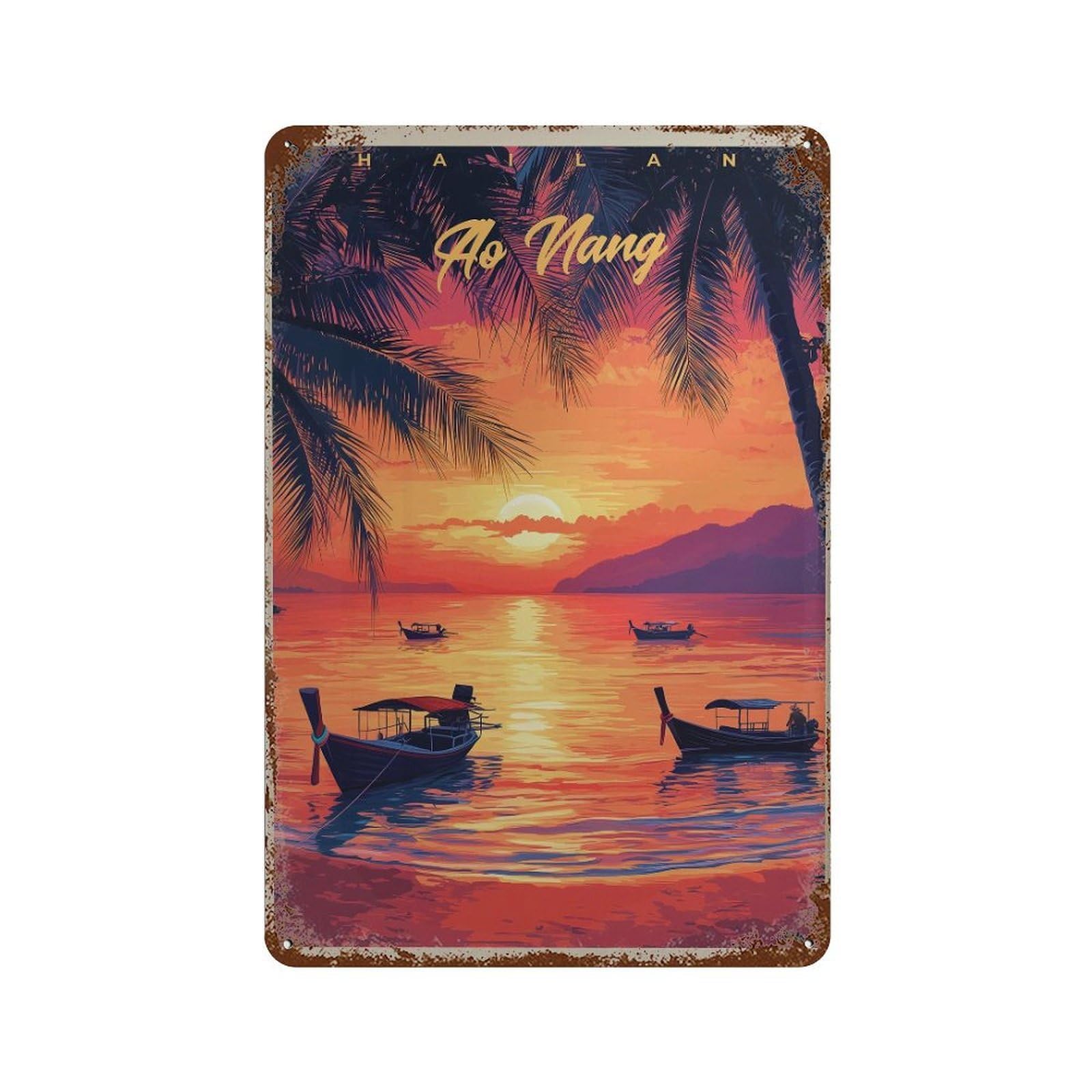 xiaoxiaoshen Ao Nang Thailand Travel Krabi Sunset Wall Decor Art Metal Tin Poster Modern Home Decor Art Home Bar Shop Decorations Vintage Sign 30x20cm