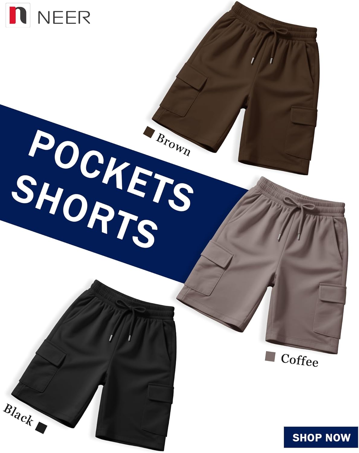 Neer 3 Pack Women's Bermuda Shorts Casual Drawstring Elastic Waist Knee Length Yoga Shorts with Pockets