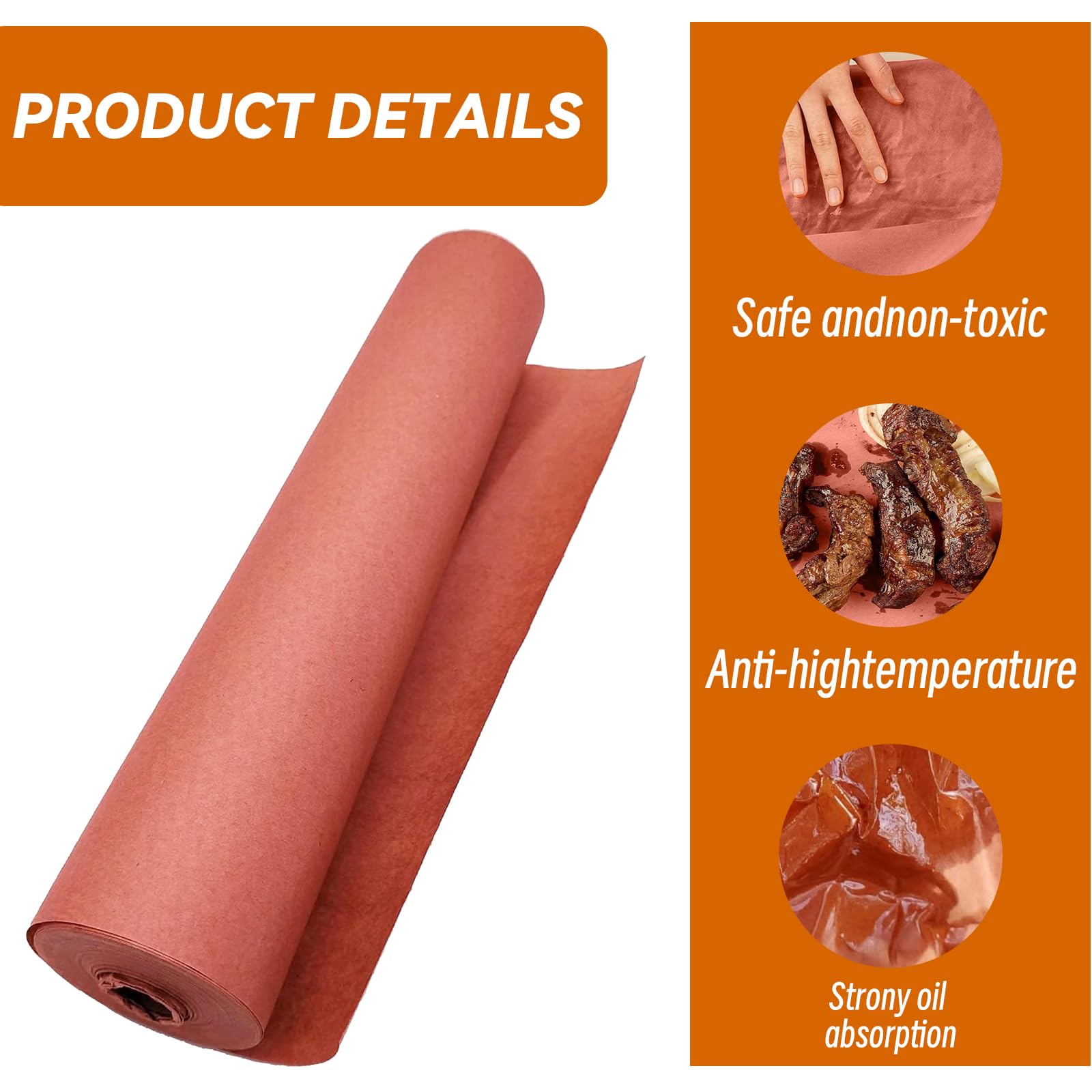 Carta da macellaio rosa, 42 cm x 17 m, originale, per grigliare, affumicare, barbecue, ideale per carne e pesce succosi – Premium
