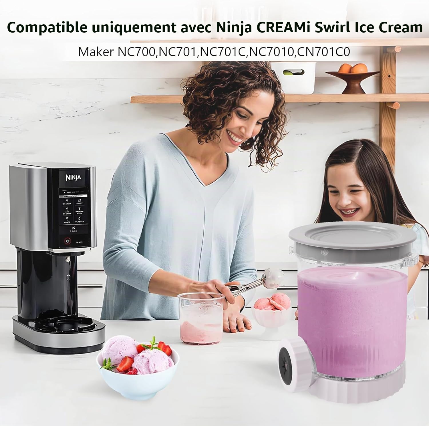 BigKing Lot de 2 récipients pour ninja Creami Swirl Pints, Récipients compatible NC700 701, Conteneurs pour Ninja Creami Swirl Pints et couvercle