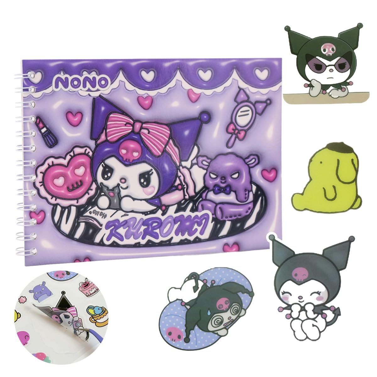 OFIFO® Kawaii Kuromi Scrapbooking Sticker Book - 10 Sheets PET Backing Sanrio-Themed Collectible Coil Wire Book for Arts, Crafts, DIY, Journals, Ideal Gift for Sticker Enthusiasts