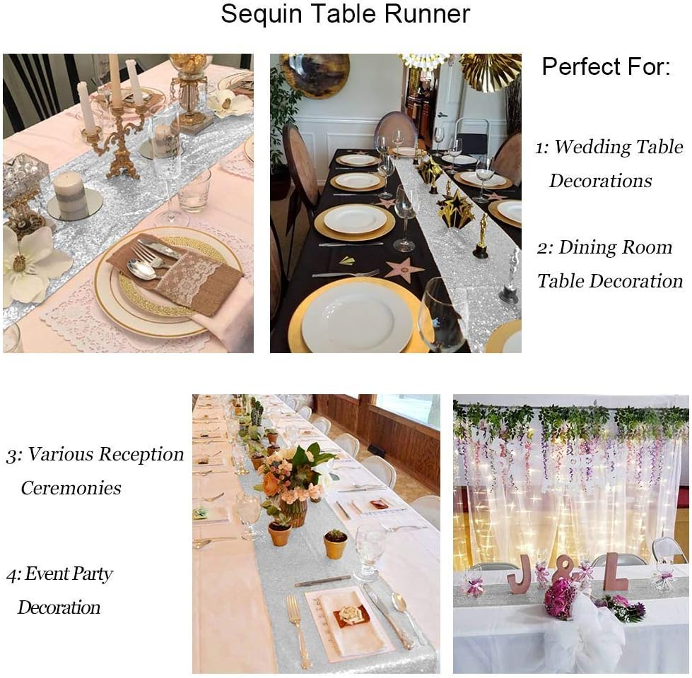 Gеt Pорulаr оƒƒеr DUOBAO Silver Table Runner Sequin 14x72-Inch Wedding Table Runners Glitter Runner for Cake Table Bridal Shower Decorations Graduation Party Supplies(1, Silver)